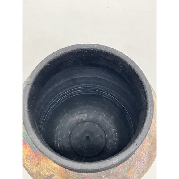 Studio Art Pottery Raku Vase Iridescent Oil Slick Colorful Signed 4.5" T - Picture 5 of 11